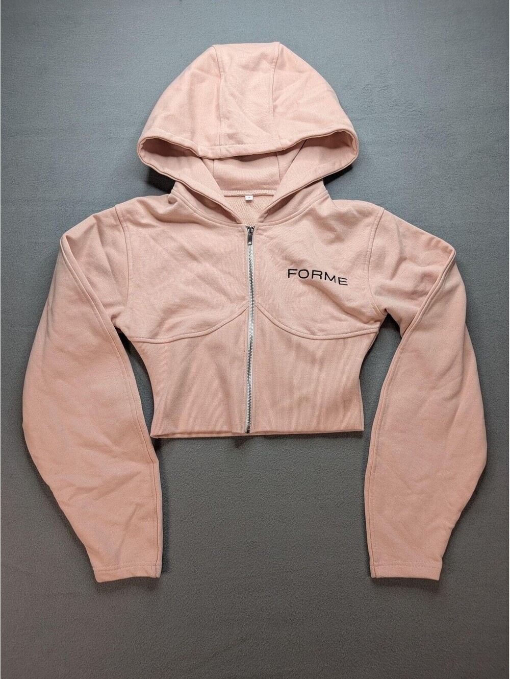 FORME Hoodie Womens S Pink Full Zip Cropped Terry Logo Slim Fit Athletic Top
